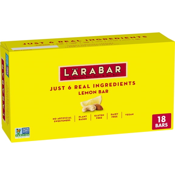 Larabar Lemon Bar, Gluten Free Vegan Fruit & Nut Bars, 1.6 oz bars, 18 ct
