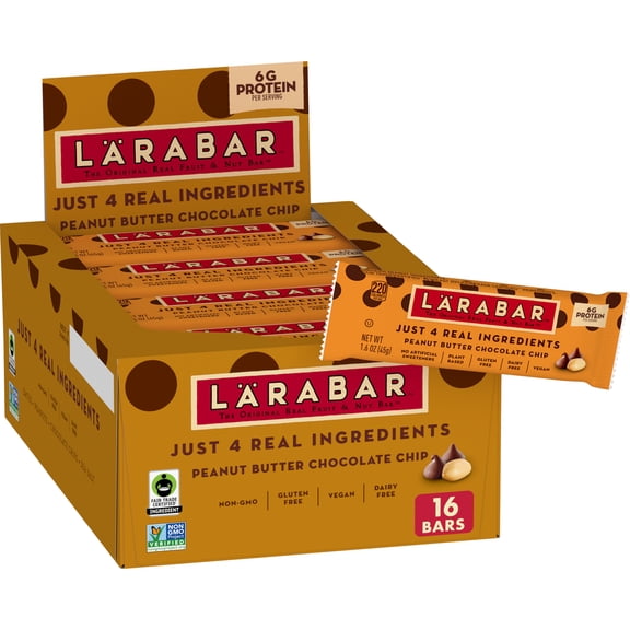Larabar Peanut Butter Chocolate Chip, Fruit and Nut Bars, Gluten Free, 16 Count, 25.6 oz
