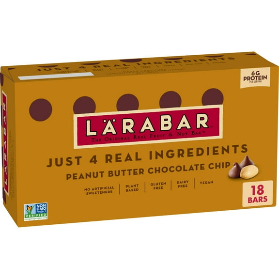 Larabar Peanut Butter Chocolate Chip Bars, Gluten Free and Vegan, 28.8 oz, 18 Ct