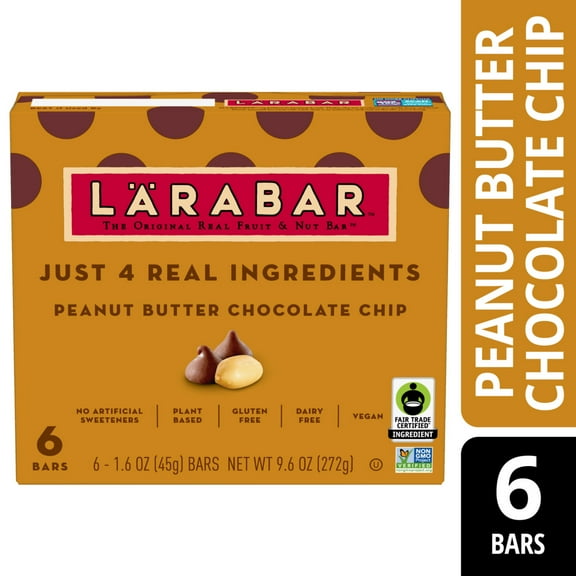 Larabar Peanut Butter Chocolate Chip, Fruit and Nut Bars, Gluten Free, Vegan, 9.6 oz, 6 Count