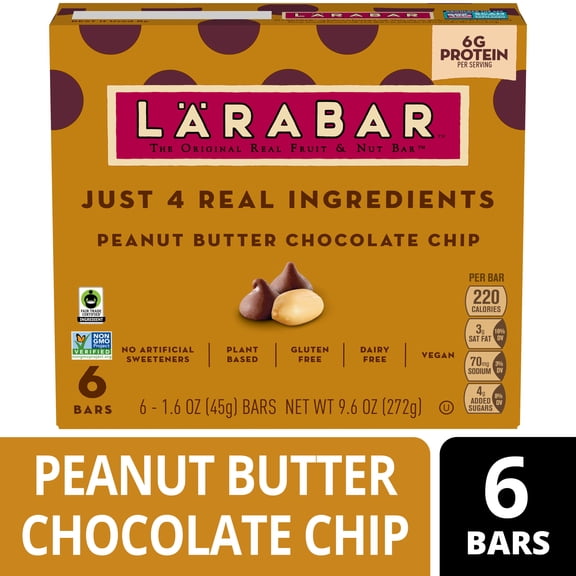Larabar Peanut Butter Chocolate Chip, Fruit and Nut Bars, Gluten Free, Vegan, 9.6 oz, 6 Count