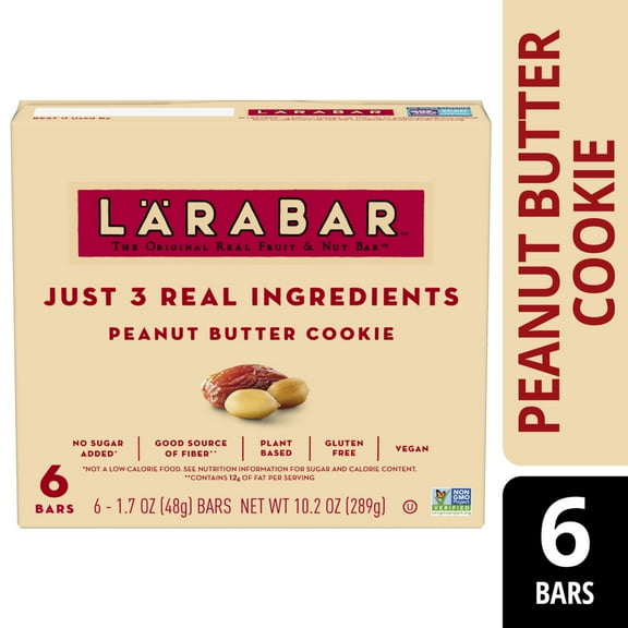 Larabar Peanut Butter Cookie, Fruit and Nut Bars, Gluten Free and Vegan, 10.2 oz, 6 Count