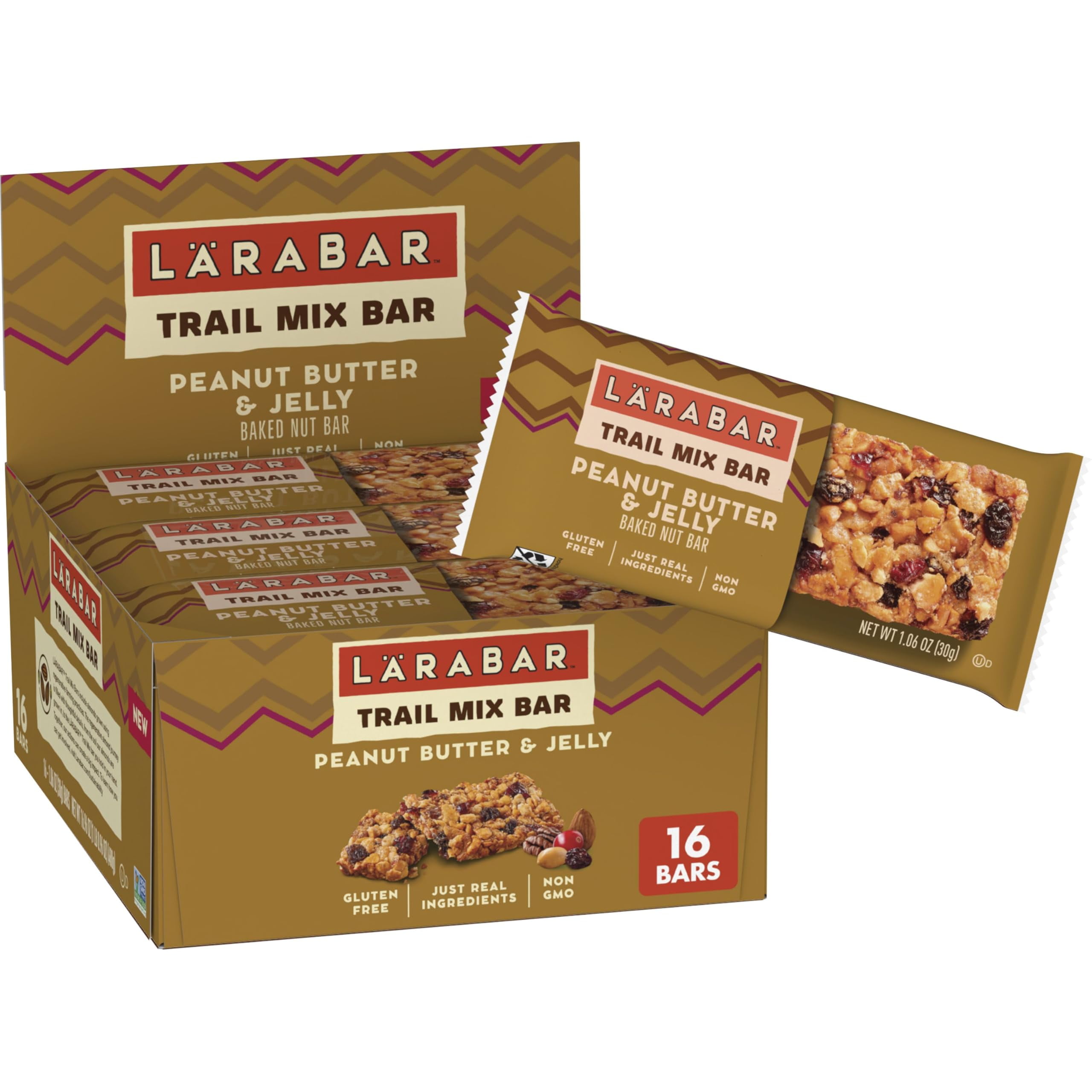 Larabar Trail Mix Bars, Peanut Butter and Jelly, Gluten Free Baked Nut Bar, 16 Count, 16.96 oz
