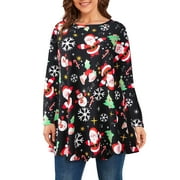 Larace Women's Casual T-Shirt Long Sleeve Side Split Tunic Tops for Leggings Loose Blouse Shirt(4X,Flower40_Christmas)
