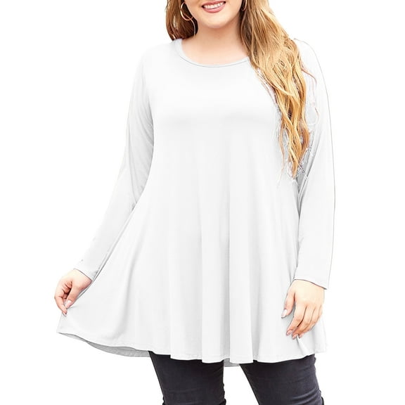 Larace Womens Long Sleeve Flattering Comfy Plus size Tops Loose Fit Flowy Tunic Top to wear with leggings (2X, White)