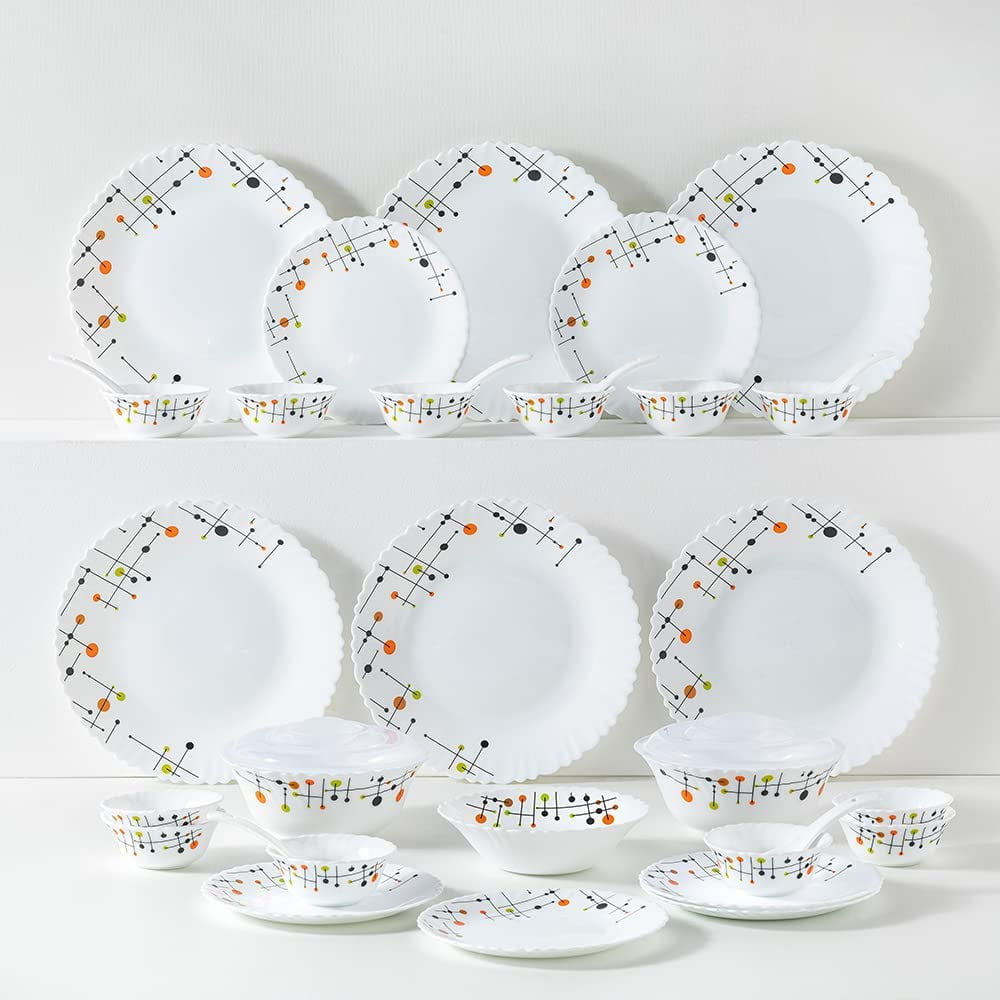 Larah 35 Pieces Signature Dinner Set for 6, Chip Resistant Tempered