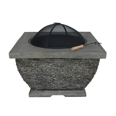 Laraine Outdoor 32" Wood Burning Light Weight Concrete Square Fire Pit, Grey
