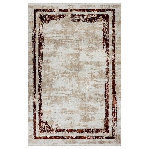 Laramie Brown Framed Polyester Area Rugs for Living Room Jacquard Textured Modern Rugs Soft Geometric Rug for Bedroom Washable Rug Non-Slip Bohemian Carpet Perfect for Dining Room Office Beige