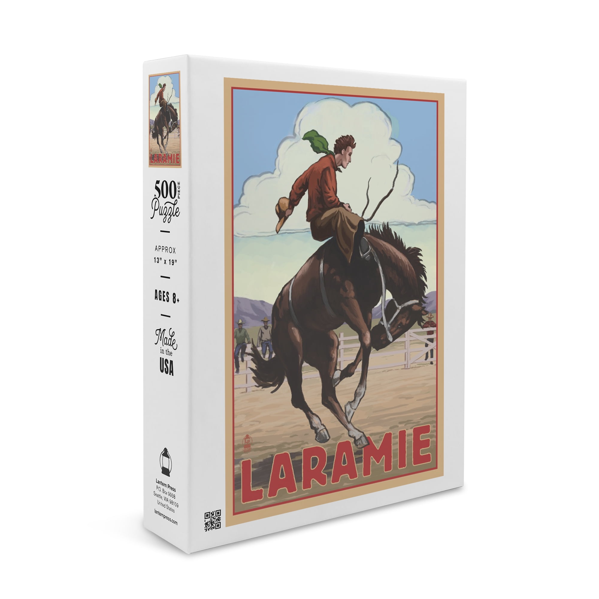 Laramie, Wyoming, Cowboy and Bronco Scene (19x27 inches, Premium 500 ...