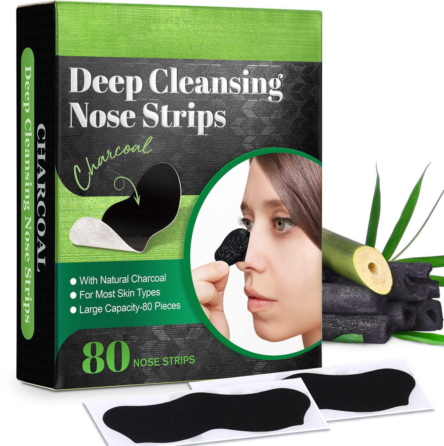 Laraspi Charcoal Nose Strips for Blackhead Care, Deep Cleansing Pore Strips for Oily Skin & Nose Care, Helps Remove Excess Oil & Dirt, 80 Count