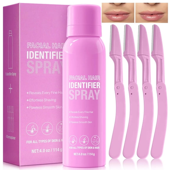 Laraspi Facial Hair Identifier Spray Kit with 4 Face Razors, Botanical Skin-Friendly Prep Spray Reveals Peach Fuzz & Fine Facial Hair for Smooth Shaving & Makeup Prep, 4.0 oz / 114g