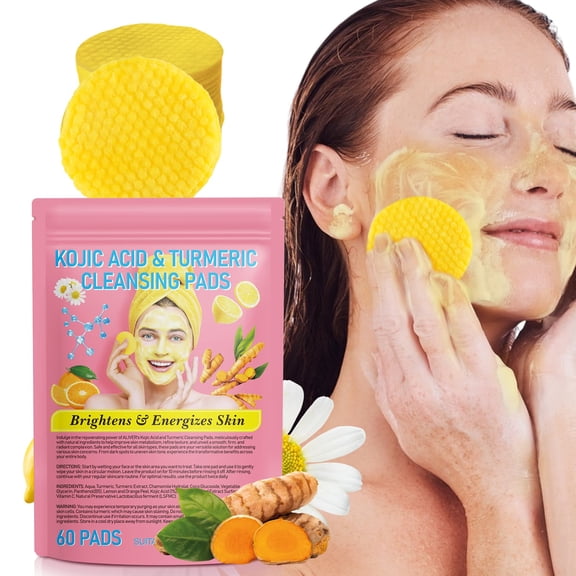 Laraspi Kojic Acid & Turmeric Cleansing Pads, Gentle Facial Exfoliating Pads with Vitamin C, Face & Body Care, 60 Pads