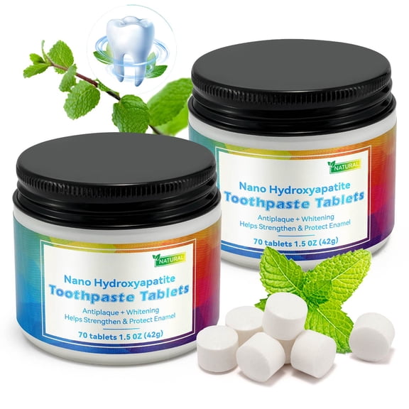 Laraspi Nano Hydroxyapatite Toothpaste Tablets, Fluoride-Free Peppermint Chewable Toothpaste Tablets for Fresh Breath & Enamel Care, Travel Friendly Oral Care Tablets, 70 Count, 1.5 oz / 42g(2Pack)
