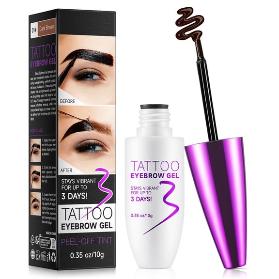 Laraspi Peel Off Tattoo Eyebrow Gel, Long-Lasting Brow Tint, Water-Resistant & Sweat-Resistant, Smudge-Resistant, Natural Looking Brows, Easy Peel Application, Dark Brown, 0.35 oz