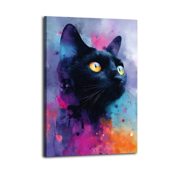 Larbulse Beautiful Black Cat Captivating Eyes Canvas Wall Art Home Decor Poster Vintage Funny Print Picture Abstract Bedroom Living Room Kitchen Posters Decor