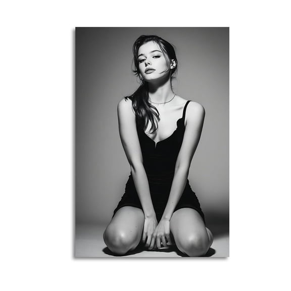 Larbulse  Beautiful Female Model Portrait Black Short Dress Canvas Wall Art Home Decor Poster Vintage Funny Print Picture Abstract Bedroom Living Room Kitchen Posters Decor