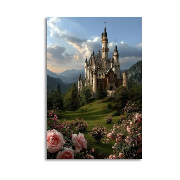 Larbulse Beautiful Gothic Medieval Castle Canvas Wall Art Home Decor Poster Vintage Funny Print Picture Abstract Bedroom Living Room Kitchen Posters Decor
