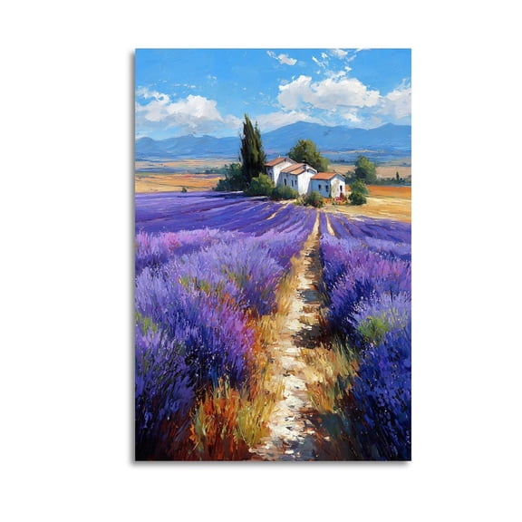 Larbulse  Beautiful Landscape Purple Lavender Field White Farmhouse Canvas Wall Art Home Decor Poster Vintage Funny Print Picture Abstract Bedroom Living Room Kitchen Posters Decor