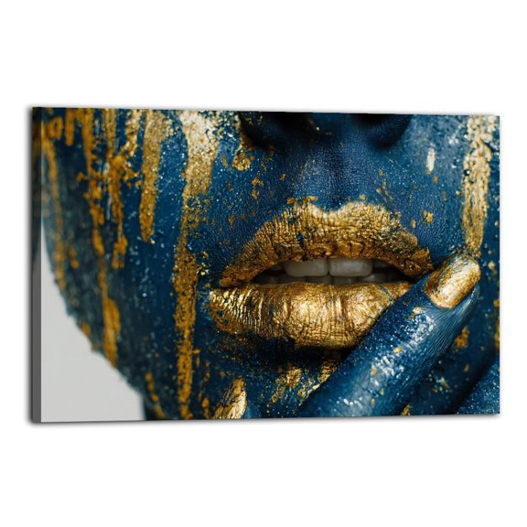 Larbulse Beautiful Woman with Blue Skin And Gold Lipstick Canvas Wall Art Home Decor Poster Vintage Funny Print Picture Abstract Bedroom Living Room Kitchen Posters Decor
