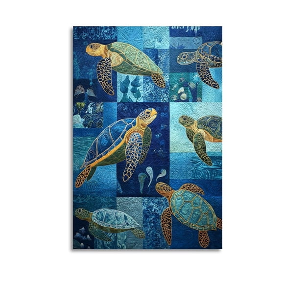 Larbulse Blue Green Sea Turtle Patterns Canvas Wall Art Home Decor Poster Vintage Funny Print Picture Abstract Bedroom Living Room Kitchen Posters Decor