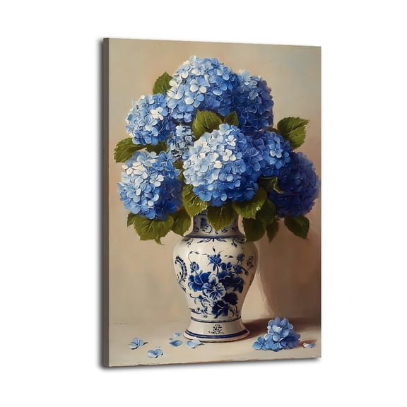 Larbulse Blue Hydrangeas in Elegant Vase Canvas Wall Art Home Decor Poster Vintage Funny Print Picture Abstract Bedroom Living Room Kitchen Posters Decor
