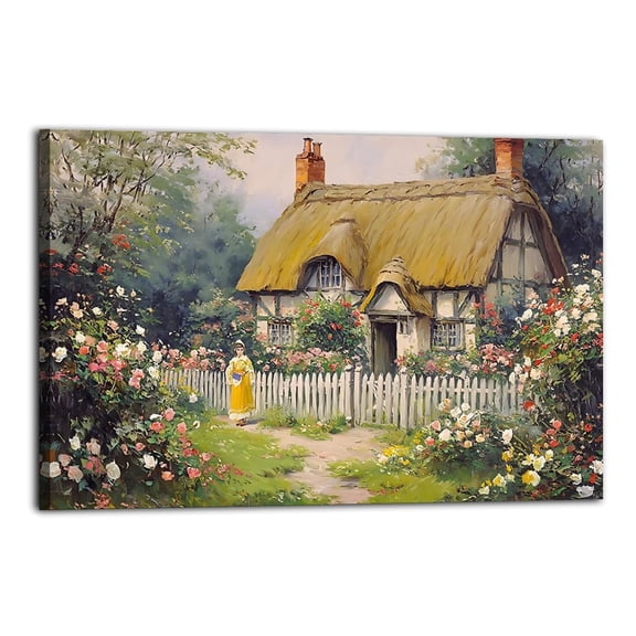 Larbulse Cottage White Picket Fence Rose Canvas Wall Art Home Decor Poster Vintage Funny Print Picture Abstract Bedroom Living Room Kitchen Posters Decor