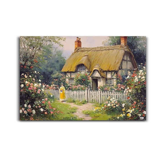 Larbulse Cottage White Picket Fence Rose Canvas Wall Art Home Decor Poster Vintage Funny Print Picture Abstract Bedroom Living Room Kitchen Posters Decor