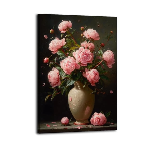 Larbulse Elegant Vase Pink Peony Canvas Wall Art Home Decor Poster Vintage Funny Print Picture Abstract Bedroom Living Room Kitchen Posters Decor