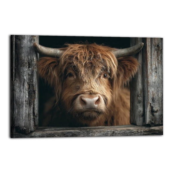 Larbulse Highland Cow Loo Through Window Canvas Wall Art Home Decor Poster Vintage Funny Print Picture Abstract Bedroom Living Room Kitchen Posters Decor