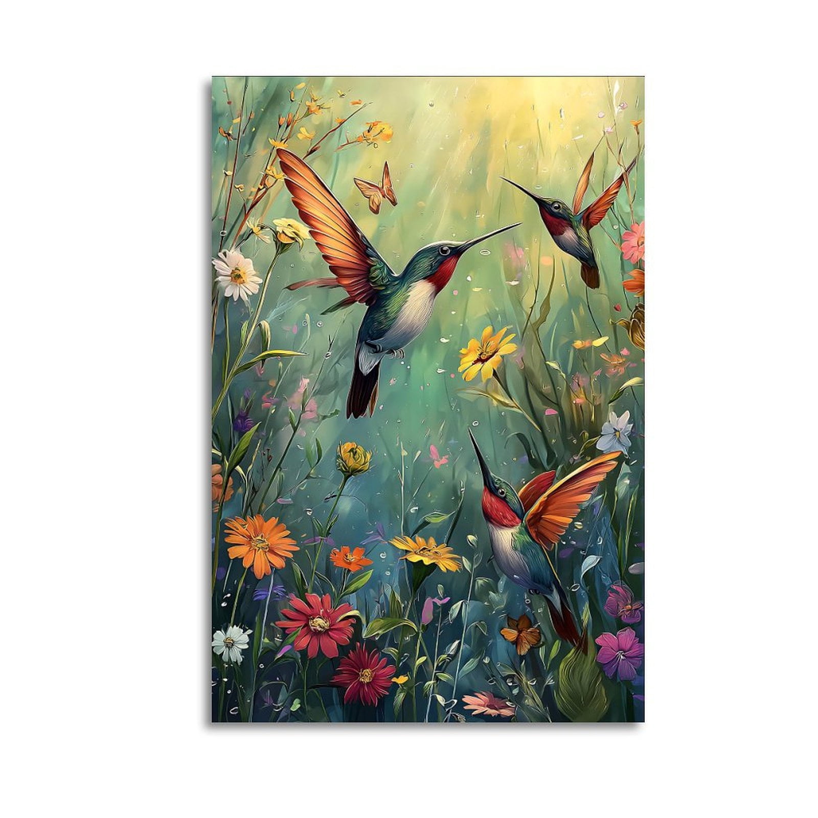 Larbulse Hummingbirds Daisy Canvas Wall Art Home Decor Poster Vintage ...