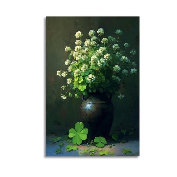 Larbulse Large Vase Clover Flower Canvas Wall Art Home Decor Poster Vintage Funny Print Picture Abstract Bedroom Living Room Kitchen Posters Decor,