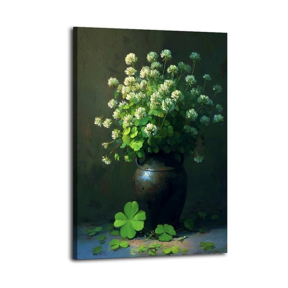 Larbulse Large Vase Clover Flower Canvas Wall Art Home Decor Poster Vintage Funny Print Picture Abstract Bedroom Living Room Kitchen Posters Decor,