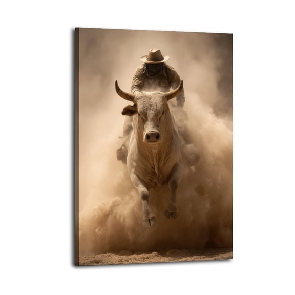 Larbulse Men Ride Fierce Bull Canvas Wall Art Home Decor Poster Vintage Funny Print Picture Abstract Bedroom Living Room Kitchen Posters Decor