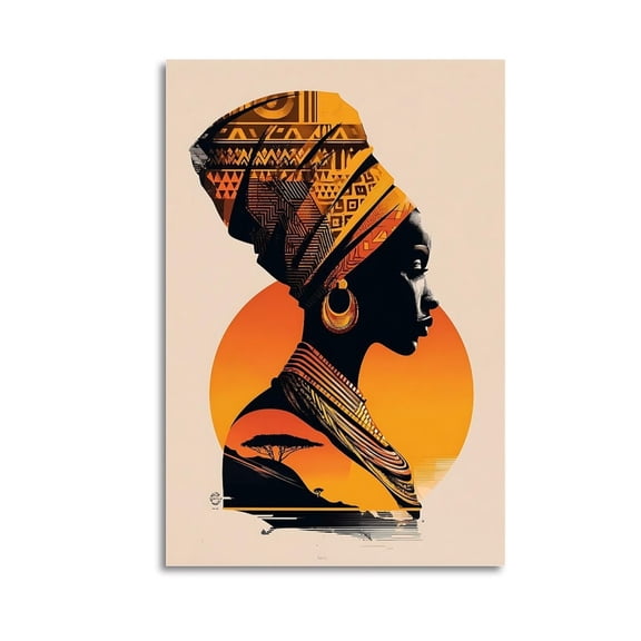 Larbulse Minimalist Design Geometric Patterns African Woman Canvas Wall Art Home Decor Poster Vintage Funny Print Picture Abstract Bedroom Living Room Kitchen Posters Decor,