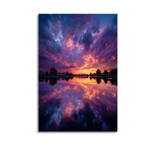 Larbulse  Pink Blue Storm Clouds Sunset Lake Canvas Wall Art Home Decor Poster Vintage Funny Print Picture Abstract Bedroom Living Room Kitchen Posters Decor,