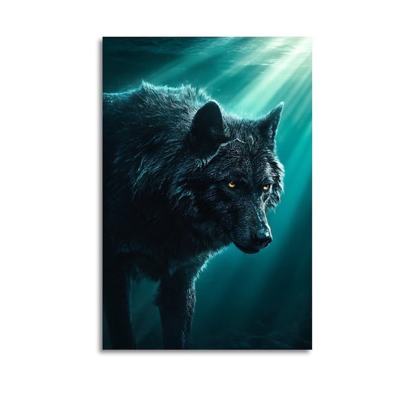Larbulse Powerful Wolf Eyes Glow Soft Golden Light Canvas Wall Art Home Decor Poster Vintage Funny Print Picture Abstract Bedroom Living Room Kitchen Posters Decor