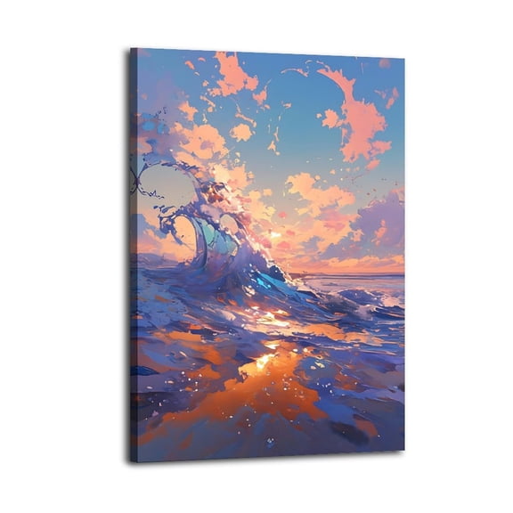 Larbulse Purple Blue Wave Sunset Canvas Wall Art Home Decor Poster Vintage Funny Print Picture Abstract Bedroom Living Room Kitchen Posters Decor,