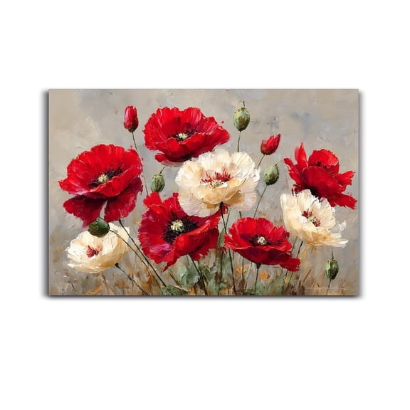 Larbulse Red And Cream Poppies Canvas Wall Art Home Decor Poster Vintage Funny Print Picture Abstract Bedroom Living Room Kitchen Posters Decor