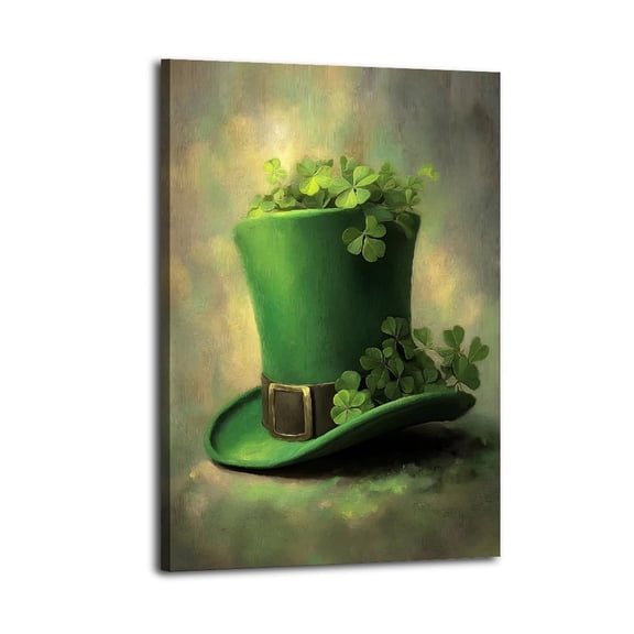 Larbulse Saint Patrick Hat Clover Leaves Canvas Wall Art Home Decor Poster Vintage Funny Print Picture Abstract Bedroom Living Room Kitchen Posters Decor,
