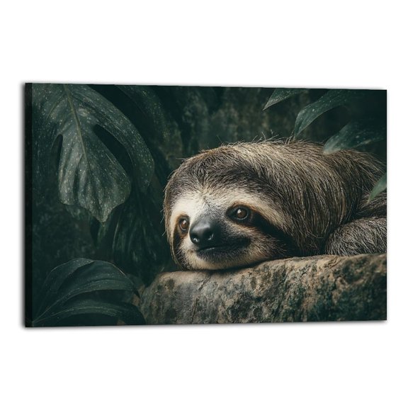 Larbulse Sloth Ly on Rock Jungle Canvas Wall Art Home Decor Poster Vintage Funny Print Picture Abstract Bedroom Living Room Kitchen Posters Decor