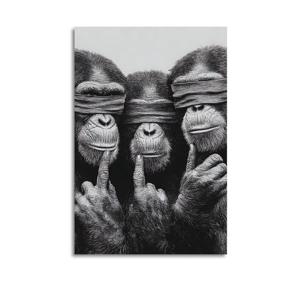 Larbulse  Three Apes Holding Blindfolds Canvas Wall Art Home Decor Poster Vintage Funny Print Picture Abstract Bedroom Living Room Kitchen Posters Decor