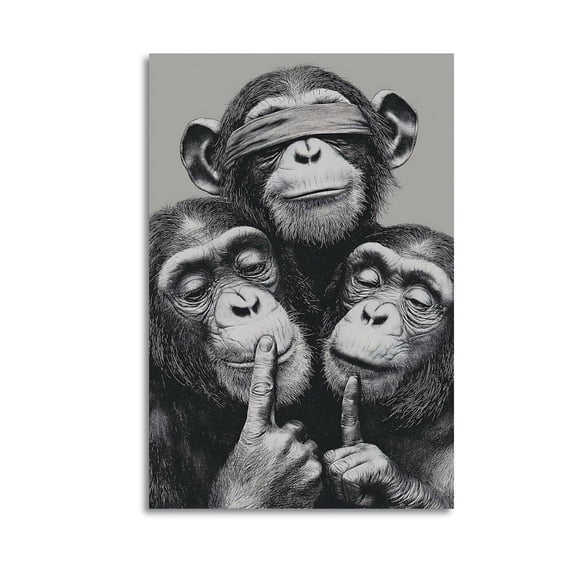Larbulse Three Wise Monkeys Canvas Wall Art Home Decor Poster Vintage Funny Print Picture Abstract Bedroom Living Room Kitchen Posters Decor
