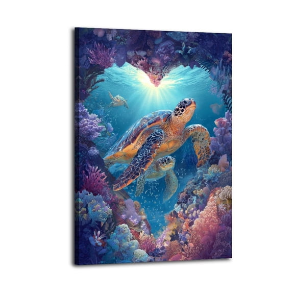 Larbulse Turtles Heart-shaped Sea Canvas Wall Art Home Decor Poster Vintage Funny Print Picture Abstract Bedroom Living Room Kitchen Posters Decor