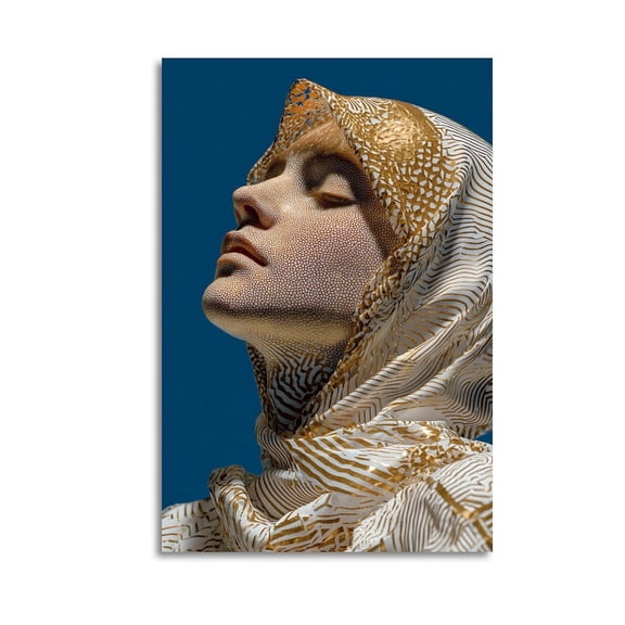 Larbulse  White Clad Woman Wear Golden Gauze Headscarf Canvas Wall Art Home Decor Poster Vintage Funny Print Picture Abstract Bedroom Living Room Kitchen Posters Decor