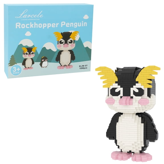Larcele Micro Building Blocks Animal Set, Christmas Gifts Birthday Present, DIY 3D Building Toy Bricks Kit, 1098 Pieces KLJM-07 (Rockhopper Penguin)