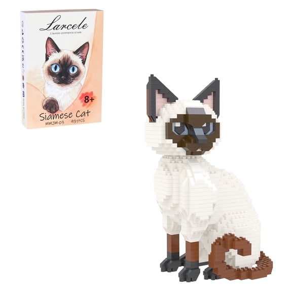 Larcele Micro Building Blocks Animal Set, Christmas Gifts Birthday Present, DIY 3D Building Toy Bricks Kit, 931 Pieces MMJM-03(Siamese Cat)
