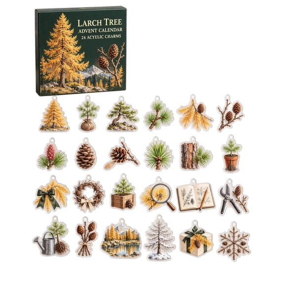 Larch Tree Advent Calendar 24Pcs 2D Acrylic Charms Blind Box, Pine Cone Forest Botanical Christmas Countdown Hanging Ornaments, Nature Plant Lovers Holiday Surprise Decor Gift