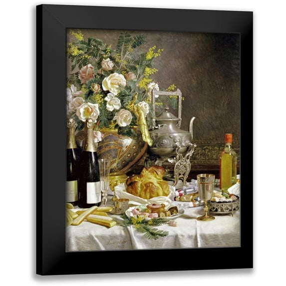 Larcher, Jules 15x18 Black Modern Framed Museum Art Print Titled - Bottles of Champagne Bread Biscuits and Cakes