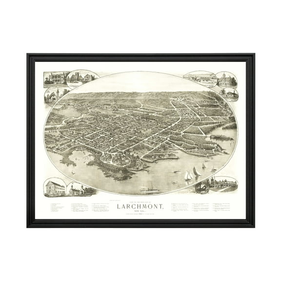 Larchmont Art, 1904 Vintage Map of Larchmont New York, NY History Wall Decor Gift, Old Larchmont Map - 24" x 18" Black Framed Print