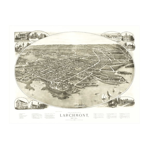 Larchmont Art, 1904 Vintage Map of Larchmont New York, NY History Wall Decor Gift, Old Larchmont Map - 36" x 24" Unframed Print
